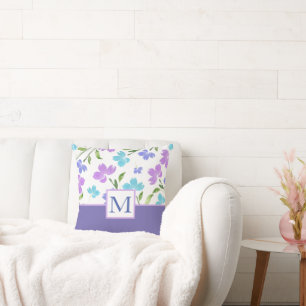 Aqua Periwinkle Paarse Waterverf bloemstelen Kussen