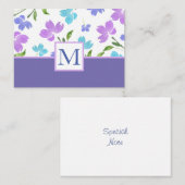 Aqua Periwinkle Paarse Waterverf bloemstelen Notitiekaartje (Voorkant / Achterkant)