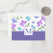 Aqua Periwinkle Paarse Waterverf bloemstelen Notitiekaartje (Voorkant / Achterkant in situ)