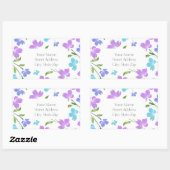 Aqua Periwinkle Paarse Waterverf bloemstelen Rechthoekige Sticker (Vel)