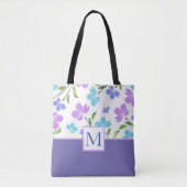 Aqua Periwinkle Paarse Waterverf bloemstelen Tote Bag (Voorkant)