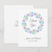 Aqua, Periwinkle, Paarse Waterverf Floral Wreath Bedankkaart (Voorkant / Achterkant)