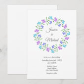 Aqua, Periwinkle, Paarse Waterverf Floral Wreath Kaart (Voorkant / Achterkant)