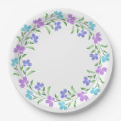 Aqua, Periwinkle, Paarse Waterverf Floral Wreath Papieren Bordje (Voorkant)