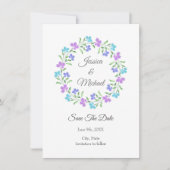 Aqua, Periwinkle, Paarse Waterverf Floral Wreath Save The Date (Voorkant)