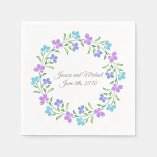 Aqua, Periwinkle, Paarse Waterverf Floral Wreath Servet