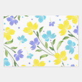 Aqua Periwinkle Yellow Waterverf Floral Stems Inpakpapier Vel (Voorkant)