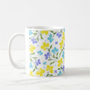 Aqua Periwinkle Yellow Waterverf Floral Stems Koffiemok