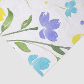 Aqua Periwinkle Yellow Waterverf Floral Stems Tissuepapier (Detail)