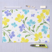 Aqua Periwinkle Yellow Waterverf Floral Stems Tissuepapier (Craft)