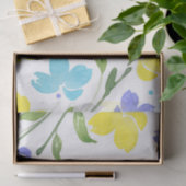 Aqua Periwinkle Yellow Waterverf Floral Stems Tissuepapier (Geschenk)
