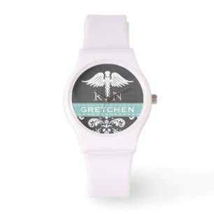 AQUA PERSONALIZED NURSE RN CADUCEUS CHALKBOARD HORLOGE