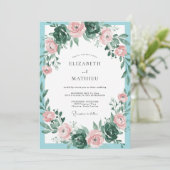 Aqua Perzik Loof Eucalyptus Bruiloft Kaart (Staand voorkant)