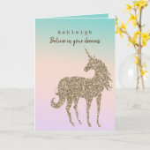 Aqua Perzik Paars Roze Tie Dye Glitter Eenhoorn Kaart (Gele Bloem)