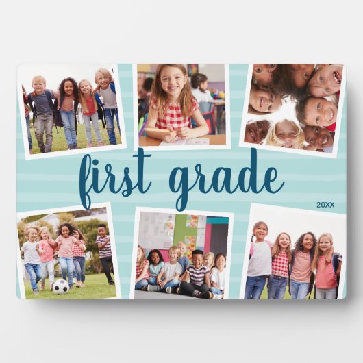 Aqua Photo Collage Kinder School Year Keepslag Fotoplaat (voorkant)