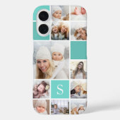 Aqua Photo Collage & Monogram Case-Mate iPhone Case (Achterkant)