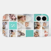 Aqua Photo Collage & Monogram Case-Mate iPhone Case (Achterkant (horizontaal))