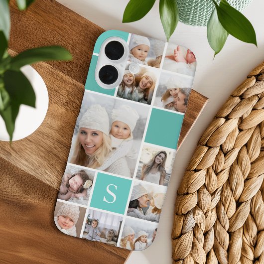 Aqua Photo Collage & Monogram Case-Mate iPhone Case
