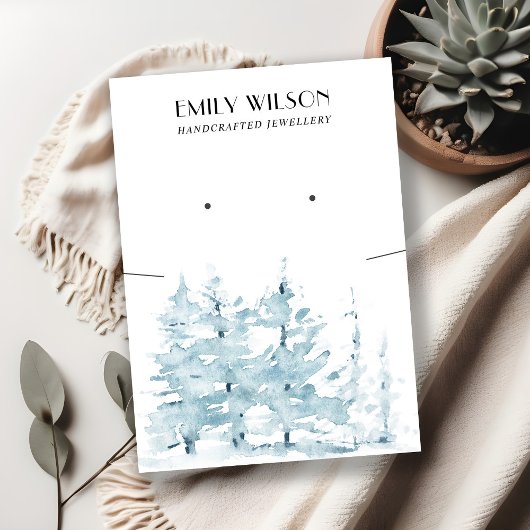 AQUA PINE TREE FOREST KETTING EARRING DISPLAY VISITEKAARTJE