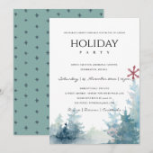 AQUA PINE TREE SNOWY FOREST STAR KERSTFEEST FEESTDAGENKAART (Voorkant / Achterkant)