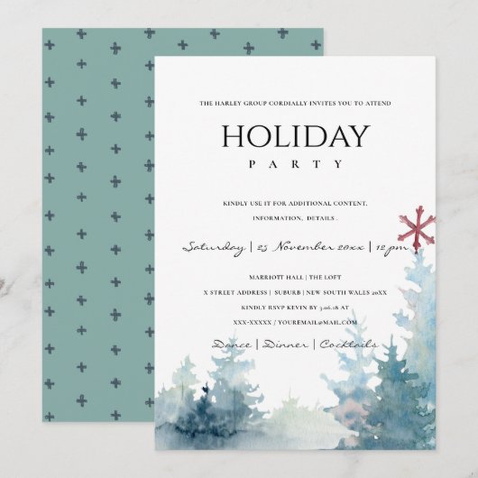 AQUA PINE TREE SNOWY FOREST STAR KERSTFEEST FEESTDAGENKAART (Voorkant / Achterkant)