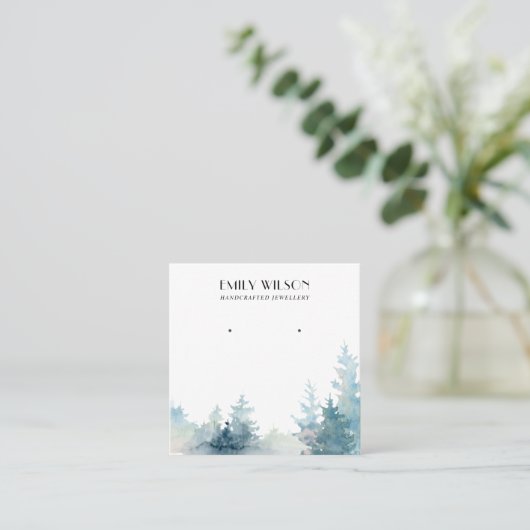 AQUA PINE TREE WINTER FOREST STUD EARRING DISPLAY VIERKANTE VISITEKAARTJE (Staand voorkant)