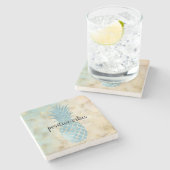 Aqua Pineapple Gold Grunge Stenen Onderzetter (Zijkant)