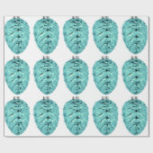 Aqua Pinecone Ornamenten inpakpapier (Vlak)