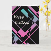 Aqua Pink Black Diagonaal Abstract Design Birthday Kaart (Gele Bloem)