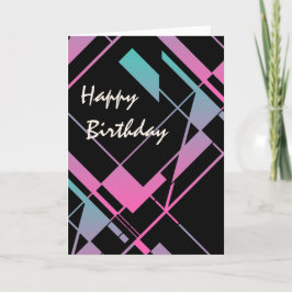 Aqua Pink Black Diagonaal Abstract Design Birthday Kaart