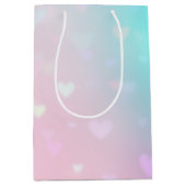 Aqua Pink Bokeh Hearts Verjaardag Medium Cadeauzakje (Voorkant)