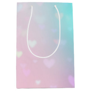 Aqua Pink Bokeh Hearts Verjaardag Medium Cadeauzakje