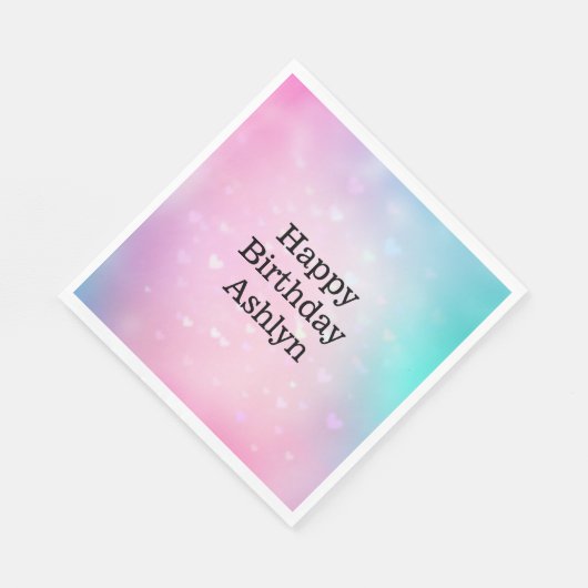 Aqua Pink Bokeh Hearts Verjaardag Servet (Hoek)