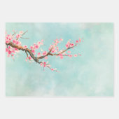 Aqua Pink Cherry Blossom Floral Inpakpapier Vel (Voorkant)