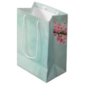 Aqua Pink Cherry Blossom Floral  Medium Cadeauzakje (Voorkant Gekanteld)