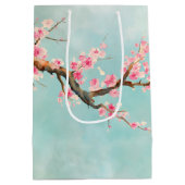 Aqua Pink Cherry Blossom Floral  Medium Cadeauzakje (Achterkant)