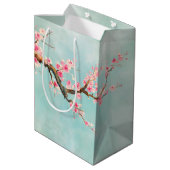 Aqua Pink Cherry Blossom Floral  Medium Cadeauzakje (Achterkant Gekanteld)
