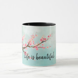 Aqua Pink Cherry Blossom Floral      Mok