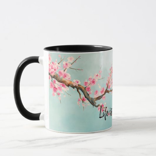 Aqua Pink Cherry Blossom Floral      Mok (Links)