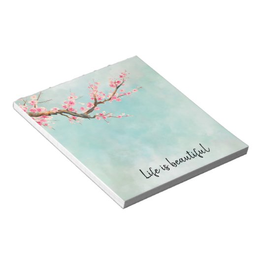 Aqua Pink Cherry Blossom Floral Notitieblok (Schuin)