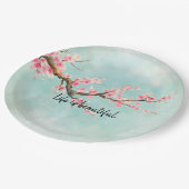 Aqua Pink Cherry Blossom Floral      Papieren Bordje (Gekanteld)