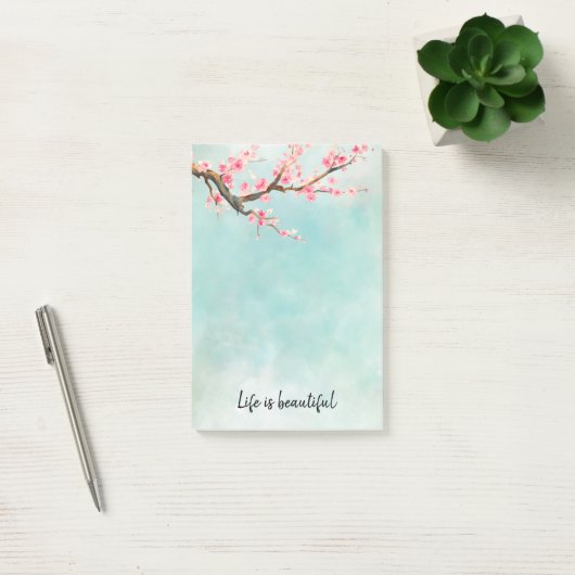 Aqua Pink Cherry Blossom Floral Post-it® Notes (Kantoor)