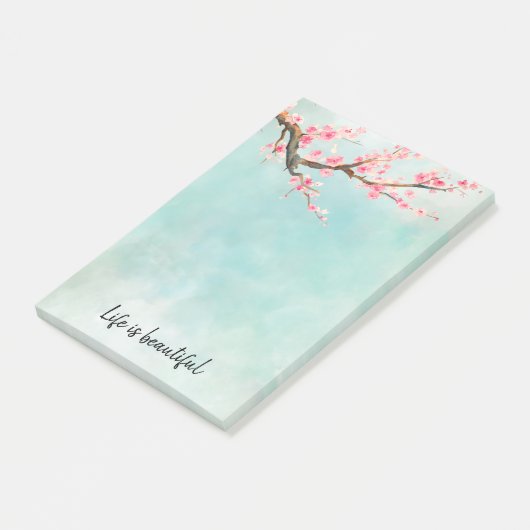 Aqua Pink Cherry Blossom Floral Post-it® Notes (Schuin)