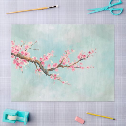Aqua Pink Cherry Blossom Floral Tissuepapier (Craft)
