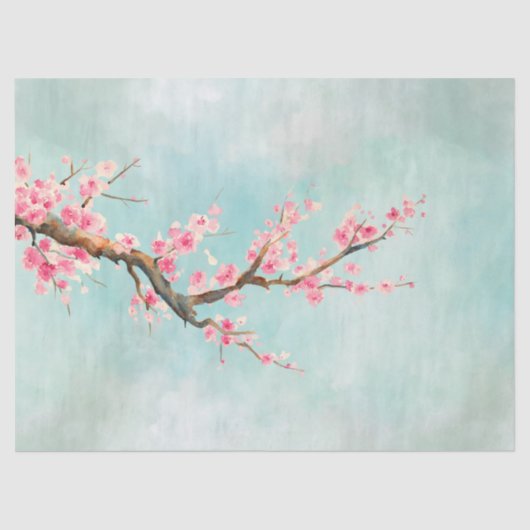 Aqua Pink Cherry Blossom Floral Tissuepapier (Voorkant)