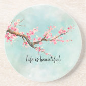 Aqua Pink Cherry Blossom Floral Zandsteen Onderzetter (Voorkant)