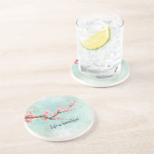 Aqua Pink Cherry Blossom Floral Zandsteen Onderzetter (Zijkant)