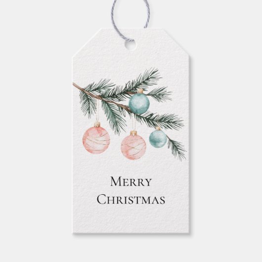 Aqua Pink Christmas Tree Branch Ornamenten Cadeaulabel (Voorkant)