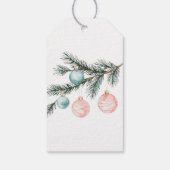 Aqua Pink Christmas Tree Branch Ornamenten Cadeaulabel (Achterkant)