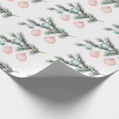 Aqua Pink Christmas Tree Branch Ornamenten Cadeaupapier (Hoek)
